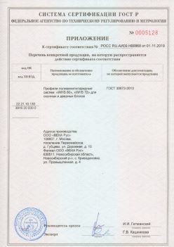 2019.11.01 Выборг - Приложение к сертификату профили поливинилхлоридные для оконных и дверных систем ВЕКА РУС. ГОСТ 30673-2013